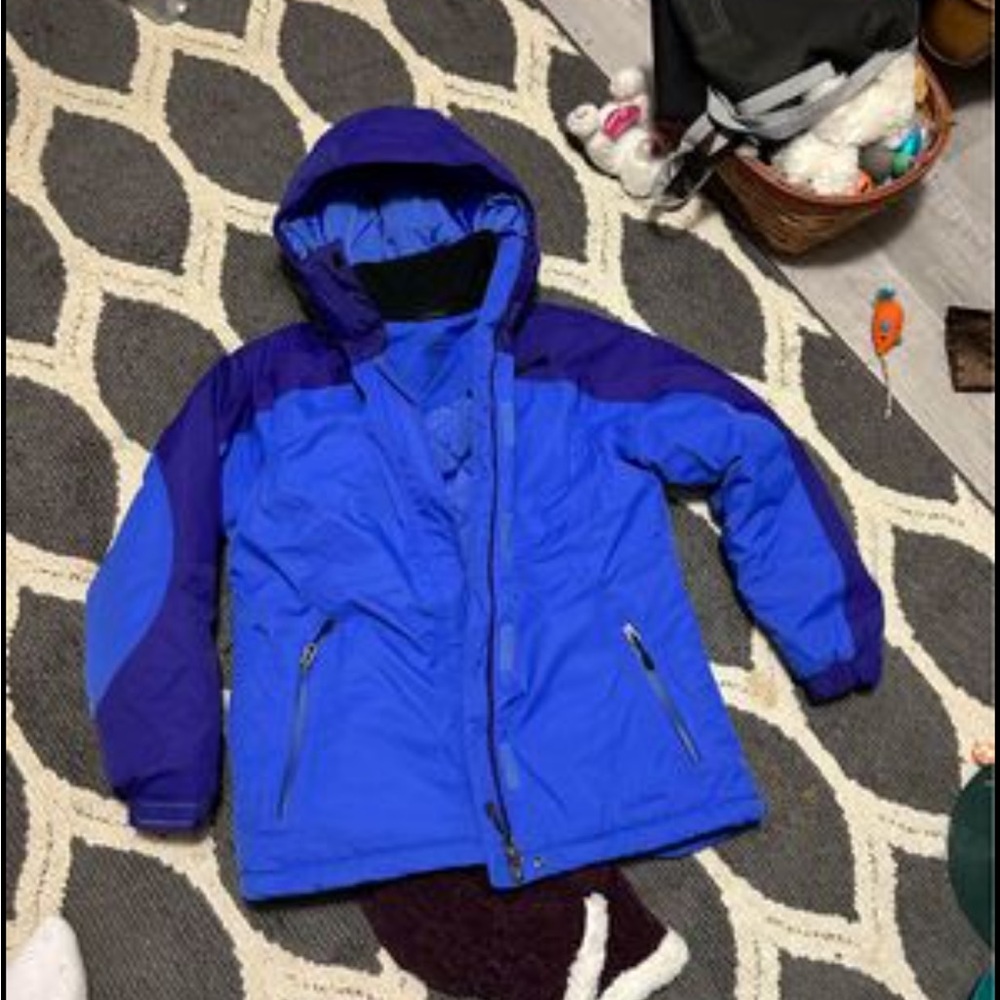 L.L. Bean Blue Puffer Jacket with Hood and Water-Resistant Fabric